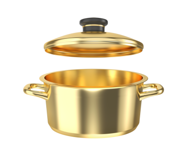 Şeffaf arkaplanda boş altın tencere