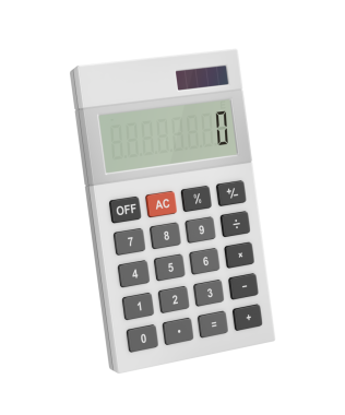 Şeffaf arkaplanda beyaz ofis hesap makinesi