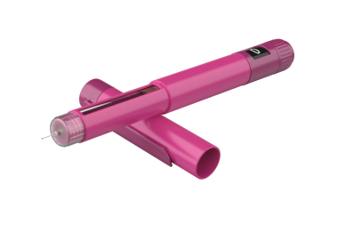 Şeffaf arkaplanda mor insülin enjektör kalem