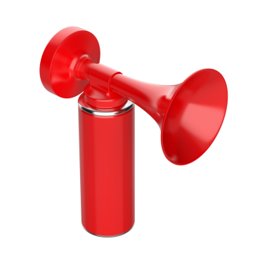 Şeffaf arkaplanda kırmızı taşınabilir hava kornası.