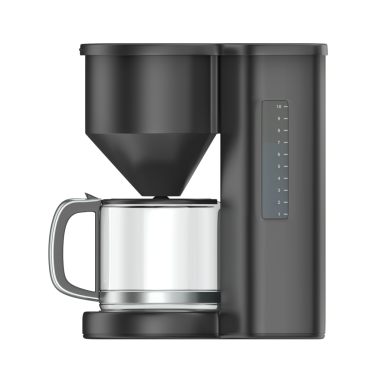 Siyah filtre kahve makinesinin yan görüntüsü