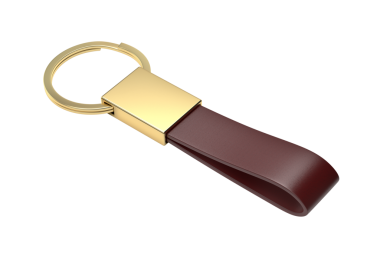 Deri kayışlı altın anahtarlık.