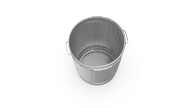 Beyaz arkaplanda boş gümüş çöp kutusu