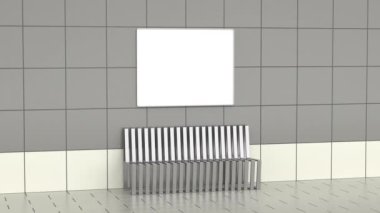 Boş yatay ilan panosu ve havaalanında, tren istasyonunda ya da metro istasyonunda bekleyen bank.