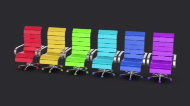 Koyu arkaplanda renkli deri ofis sandalyeleri.