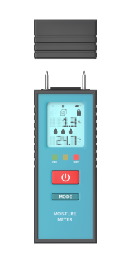 Şeffaf arkaplanda dijital nem sayacının ön görünümü