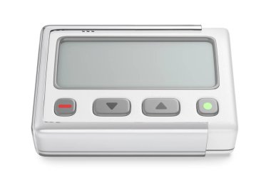 Beyaz arkaplanda boş ekranı olan beyaz çağrı cihazı