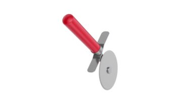 Beyaz arka planda kırmızı saplı pizza makası