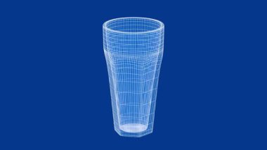 Su, bira, kokteyl ve diğer içecekler için uzun cam bardakların 3 boyutlu tel çerçeve modeli.