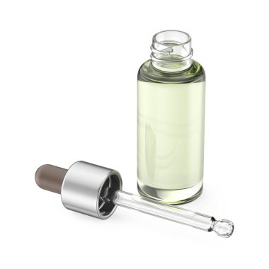 Yeşil sıvı ve beyaz zemin üzerinde boru ile cam şişe