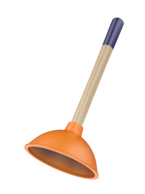 Şeffaf arka planda ahşap saplı tuvalet pompası