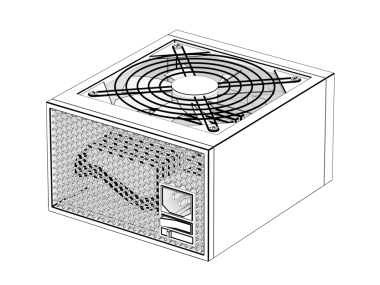 Şeffaf arkaplanda bilgisayar için bir güç kaynağı birimi çizimi