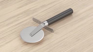 Tahta masadaki pizza diski kesici.