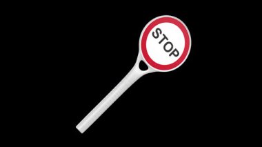 Dönen trafik polisi siyah arka planda dur işareti