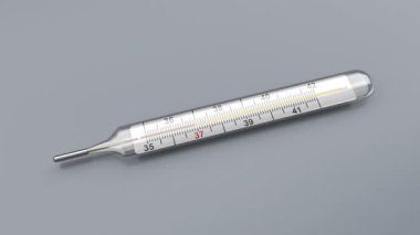 Gri arkaplandaki cıva vücut termometresi