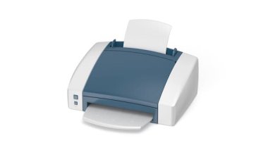 Beyaz arkaplanda renkli mürekkep püskürtme yazıcısı