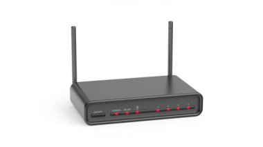 Beyaz arkaplanda siyah kablosuz yönlendirici