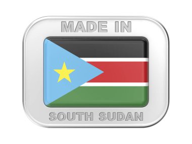 Güney Sudan 'da yapılmış, Güney Sudan bayrağı taşıyan gümüş rozetli.