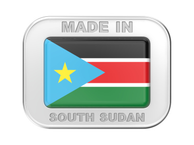 Güney Sudan 'da yapılmış, Güney Sudan bayrağı taşıyan gümüş rozetli.