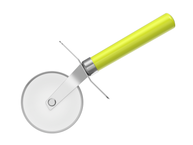 Şeffaf arka planda yeşil saplı pizza kesicisi