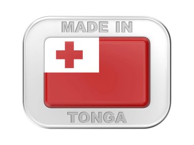 Tonga 'da yapılmış, Tonga bayrağıyla gümüş rozetli.
