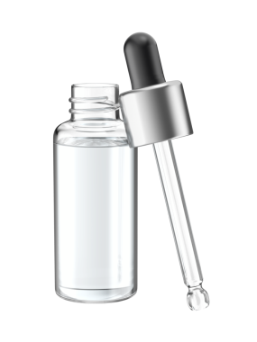 Temiz sıvı ve şeffaf arka planda boru ile cam şişe