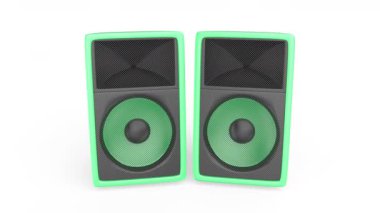 Beyaz arkaplanda güçlü yeşil sahne hoparlörleri