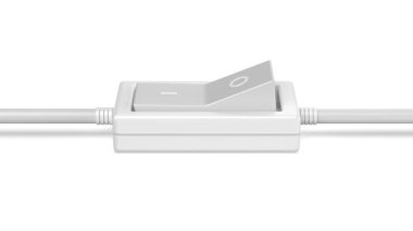 Beyaz bir elektrik düğmesini açıp kapatıyorum.