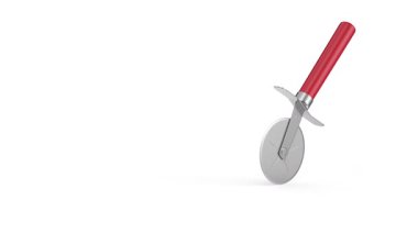 Beyaz arka planda kırmızı saplı pizza makası