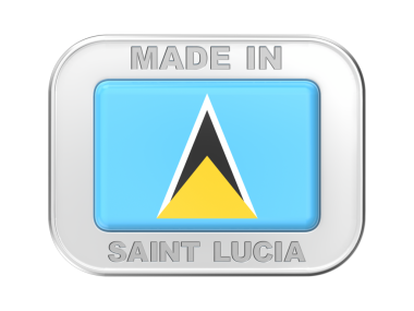 Saint Lucia 'da yapıldı, Aziz Lucia bayrağı taşıyan gümüş rozet.