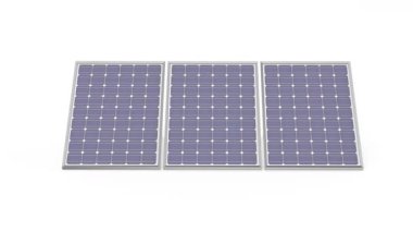 Beyaz zemin üzerinde üç fotovoltaik güneş paneli