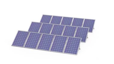 Beyaz zemin üzerinde bir grup fotovoltaik güneş paneli