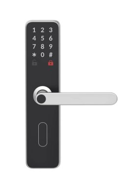 Entegre tuş takımı ve parmak izi okuyucusuna sahip akıllı kapı kilidi, beyaz arkaplanda izole