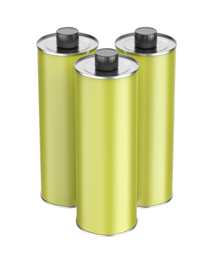 Şeffaf arka planda zeytinyağı, motor yağı veya diğer sıvılar için üç yeşil yuvarlak şişe grubu