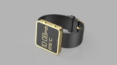 Parlak gri arka planda siyah deri kayışı olan altın kare ukala.