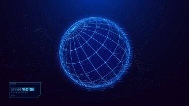 3D Dijital Mavi Küre. Dünya Haritası Küresi 'nde Afrika. Nokta Kompozisyonu. Global Ağ Bağlantısı Teknolojisi. Uluslararası Yüksek Teknoloji Sanal Gerçeklik Arkaplanı. Vektör İllüstrasyonu.