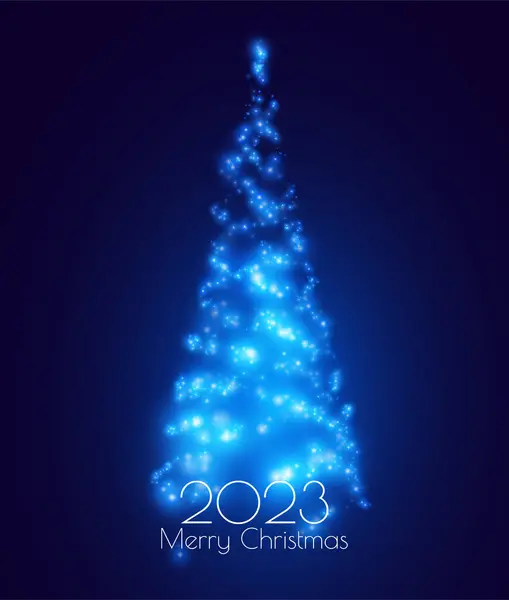 Blauwe Kerstboom Glitter Deeltjes Vakantie Achtergrond Nieuwjaar Fonkelende Lichten Een Rechtenvrije Stockillustraties