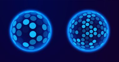 Geometrik Kubbe Kalkanları. Geleceğin Parlak Koruma 3 boyutlu küreleri. Teknoloji stili HUD tasarım elementleri. Vektör İllüstrasyonu. Dijital Güvenlik Konsepti.