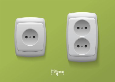 Gerçekçi Elektrik Soketi. Elektrik Güvenliği Konsepti. Vektör Çizim Tasarımı. Gölge ile İzole Edilmiş