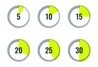 Zamanlayıcı simgeleri dizisi, düz biçim, vektör illüstrasyonu