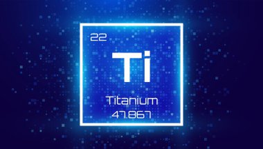 Titanyum. Periyodik Tablo Elementi. Numarası ve Atomik Ağırlığı olan Kimyasal Element Kartı. Eğitim için tasarım, laboratuvar, fen dersi. Vektör İllüstrasyonu. 