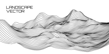 Dağlarla ve çevre çizgileriyle soyut bir manzara. vektör illüstrasyonu.