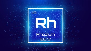 Rodyum. Periyodik Tablo Elementi. Numarası ve Atomik Ağırlığı olan Kimyasal Element Kartı. Eğitim için tasarım, laboratuvar, fen dersi. Vektör İllüstrasyonu. 