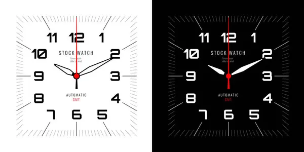 Square Smartwatch Ansikten Mekanisk Stil Set Svart Och Vit Fitness — Stock vektor