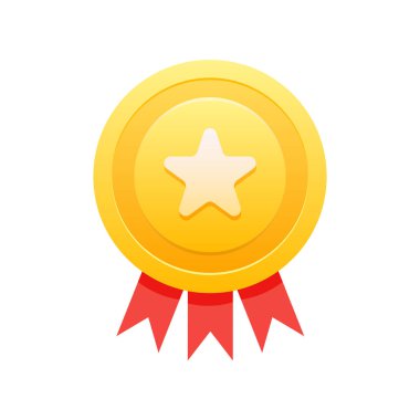 Yıldız ikon vektörlü ödül madalyası. Kurdele kalite sertifikalı altın madalya tasarımı