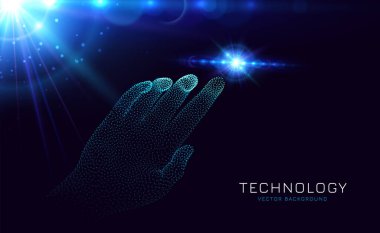Parlayan el teknolojisi ışıkları ve tekno konsepti olan soyut bir arka plan. vektör illüstrasyonu