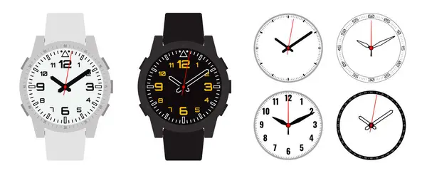 Smartwatch Enfrenta Conjunto Estilo Mecánico Diseño Reloj Fitness Blanco Negro — Archivo Imágenes Vectoriales