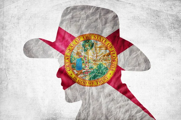 Kowbojska Sylwetka Flagą Florydy Pogniecionym Papierowym Tle — Zdjęcie stockowe