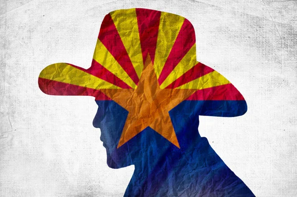Cowboy Sziluett Arizona Zászló Ráncos Papír Háttér — Stock Fotó