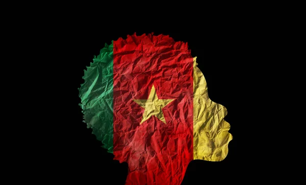 Silhouette Donna Africana Con Bandiera Del Camerun — Foto Stock